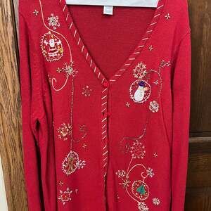 Vintage Designers Originals Studio Red Christmas Sequin Beaded Ornament Zip Fron